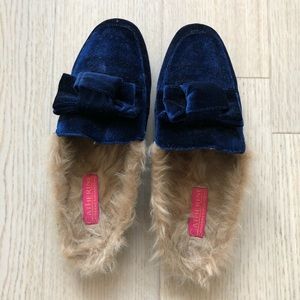 Blue Velvet Fur Slipper Mule Slides
